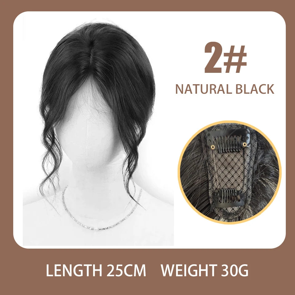 Invisible Middle-part Bangs For Girl Synthetic Hair Topper Clips on Fringe Hairpiece With Two Sides Temple Natural Fake Bangs
