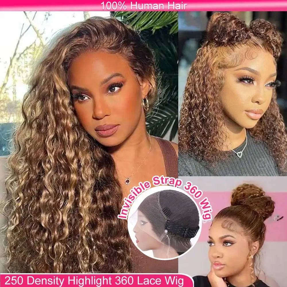 Invisi Strap 360 Full HD Lace Wig 250 Density Glueless Human Hair Wig Chocolate Brown Lace Front Wig Body Wave Frontal Wig