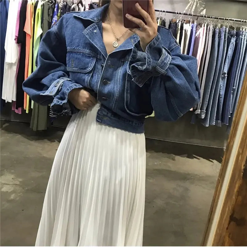 Autumn Denim Jacket Women Chic Casual Boyfriend Style Office Lady Loose Fit Coat