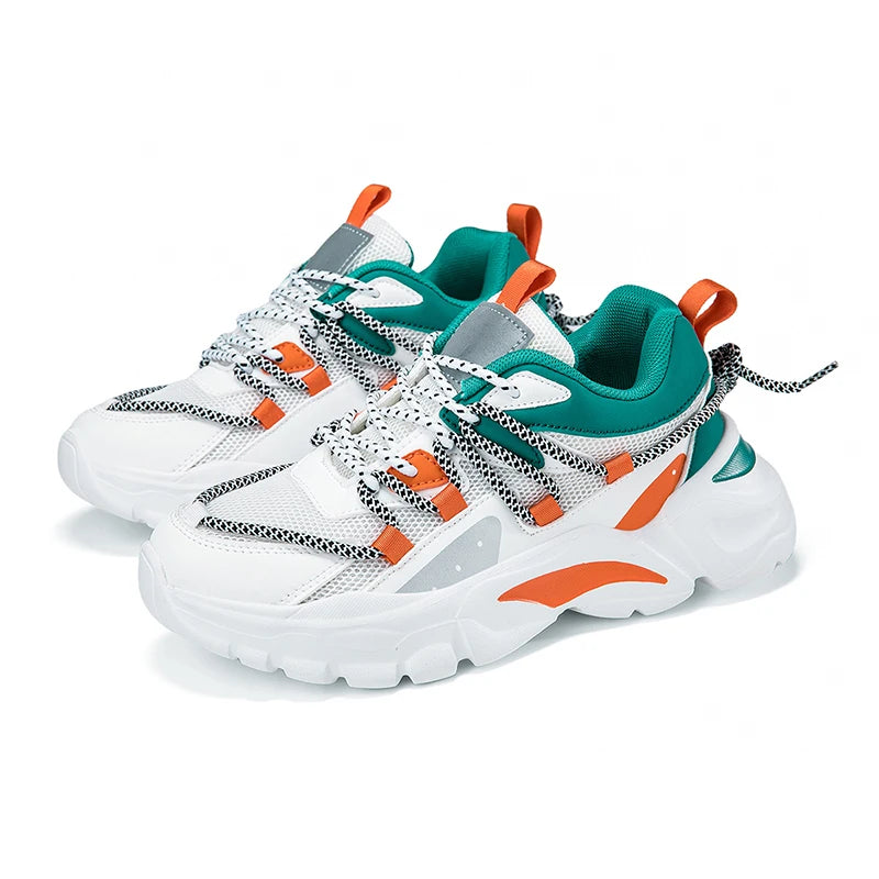 Hot Sale Zapatillas PU Thick Sole Shoes Flat Non-Slip Platform Running Shoes Casual Chunky Sneakers for Outdoor Ladies