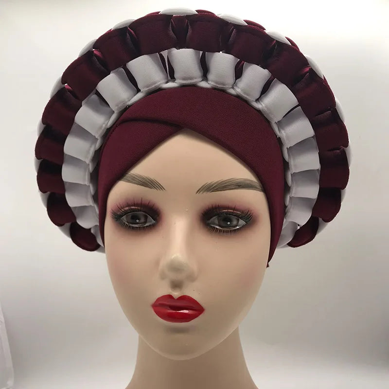 2022 Fashion African Turbans for Women Ready to Wear Auto Gele Headties Nigerian Aso Oke Head Wraps for Traditional Wedding