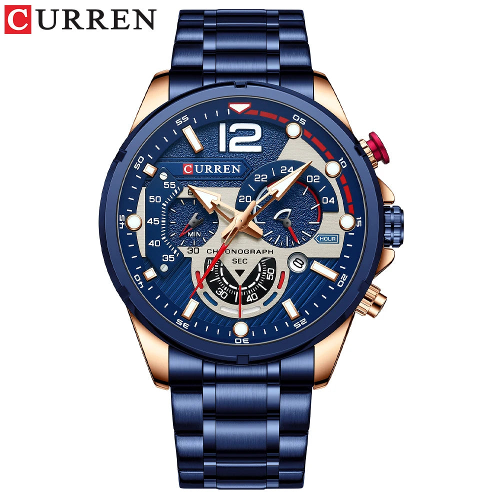 CURREN Luxury Brand Sport Wristwatches for Man Luminous Quartz Watches Casual Chronograph Stainless Steel Male Clock