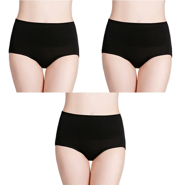 3Pcs Women's Panties Plus Size High Waist Underwear Female Sexy Lingerie Cotton Brief Gril Underpant Breathable Intimates Ladies