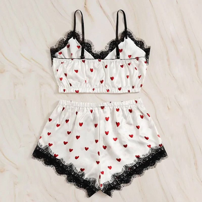 Sexy Satin Lace Bra Set Girl Cute Sling Two-Piece Suit Sleepwear Porno Babydoll Flirting Erotic Clothing Sex Outfits for Women