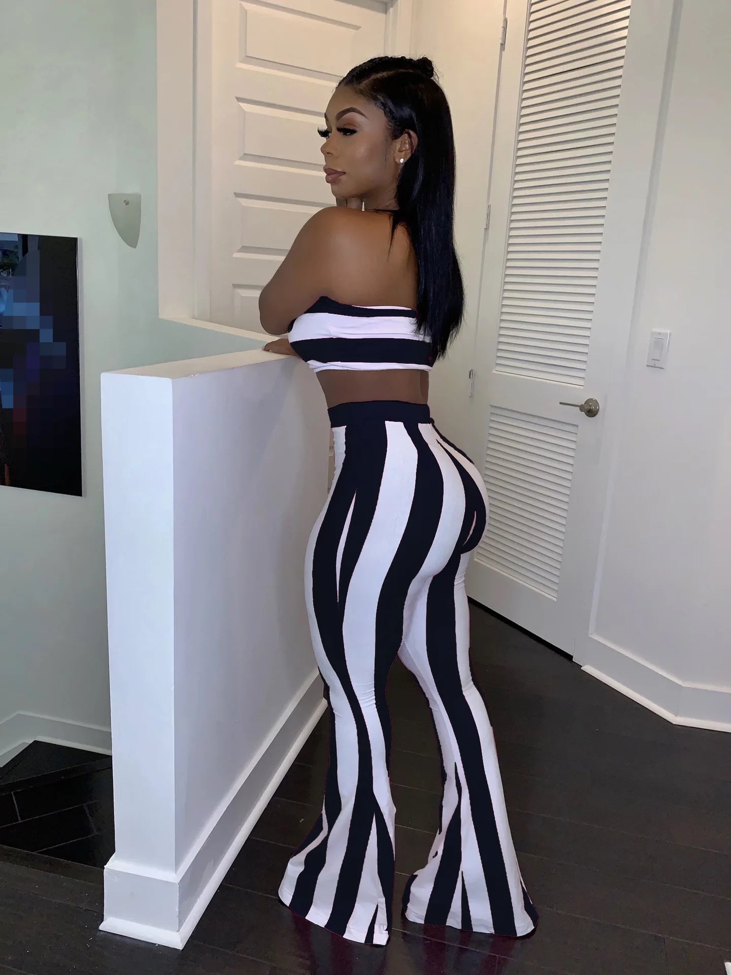 Two Piece Set Women Striped 2 Piece Set Women Outfits Crop Top Pants Two Pieces Sets Summer Clothes for Female Sexy Women's Suit