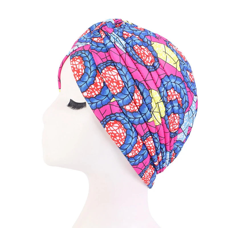 2022 New Print African Headtie Turban Cap Soft Stretch Twisted Pleated Beanie Head Wrap for Women Chemo Bonnet