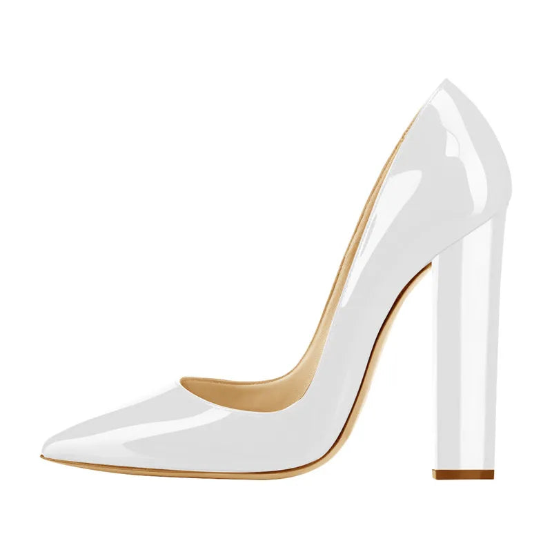 Richealnan Women Pointed Toe Classic Slip On High Heels Thick Shoes Wedding Office Dress Big Size Chunky Lady Block Pumps