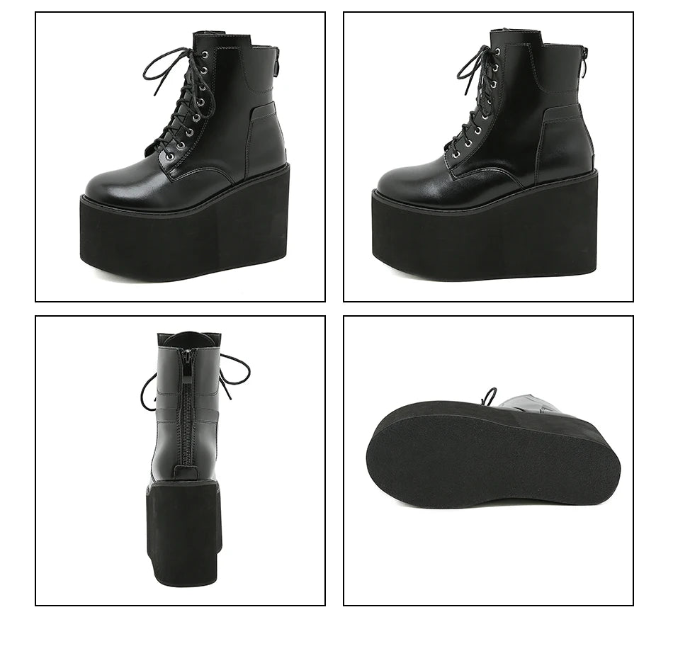 Gdgydh Big Size 43 Platform High Heels Cosplay Fashionable Autumn Ankle Boots Platform Women Wedges Heel Model Catwalk Shoes