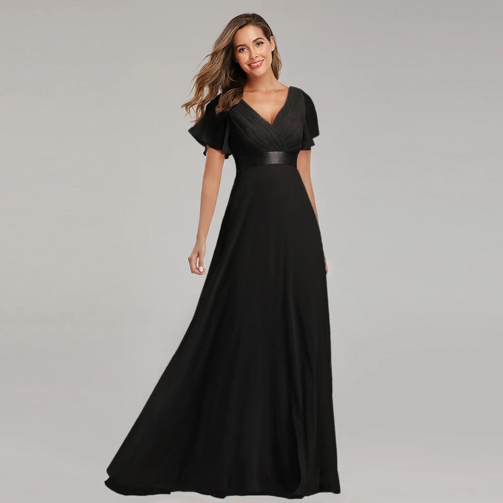 Evening Dresses XUCTHHC Elegant V-Neck Ruffles Chiffon Formal Evening Gown Robe Vestidos De Fiesta Dress for Wedding Party