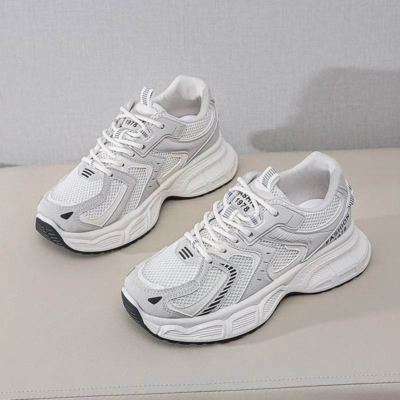 Dad's Shoes Women's New Versatile Student Thick Sole Height Increasing Sports and Leisure Breathable Running Shoes