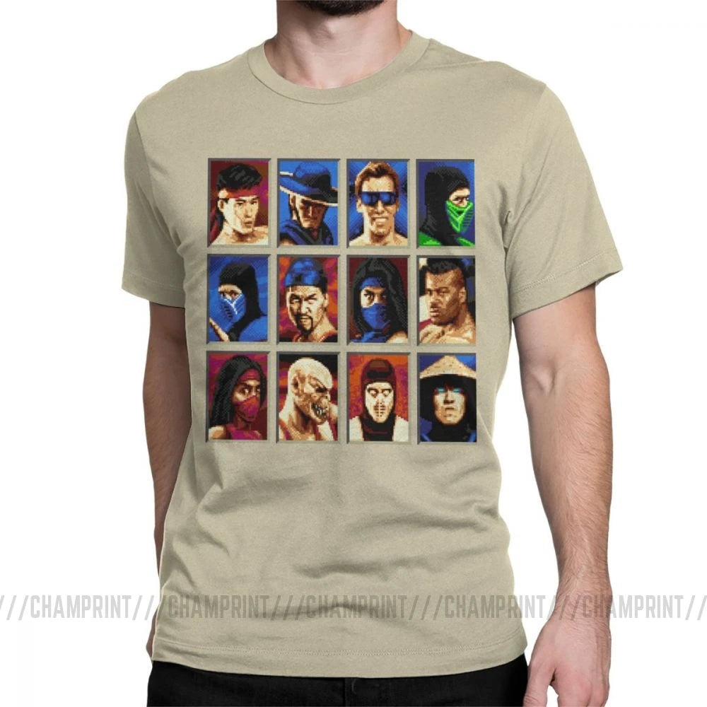 Vintage Mortal Kombat II Tees Genesis Character Select 16 Bit T Shirt Retro Gamer Collage T-Shirts Men Cotton Party Clothing