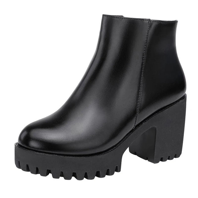 BEYARNE Small Size 32 -43 Block Heel Platform Shoes Fall Winter OL Elegant High Heels Ankle Boots Women Warm Plush Boot
