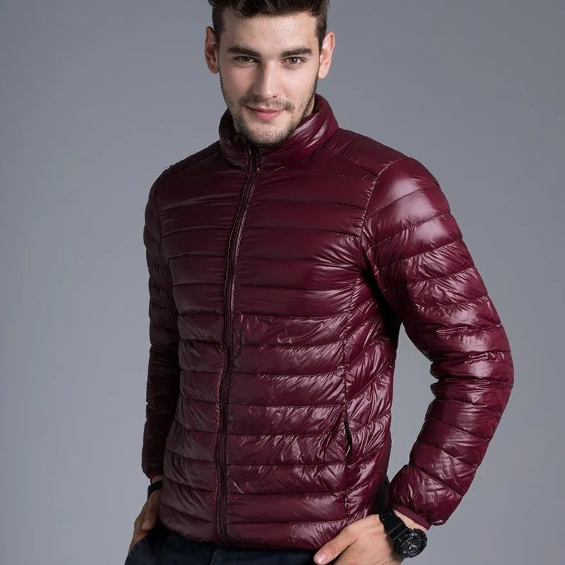 Men's Winter Warm Jackets Streetwear solid Thin Down Jacket Slim Mens Ultra Light White Duck Lightweight parka Packable Coat 5XL