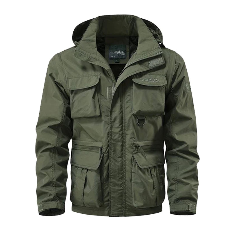 Autumn Men's Mountain SKi Jackets Casual Men Multi-pocket Windbreaker Hooded Coats Men Sports Climbing Jackets Clothing 5XL
