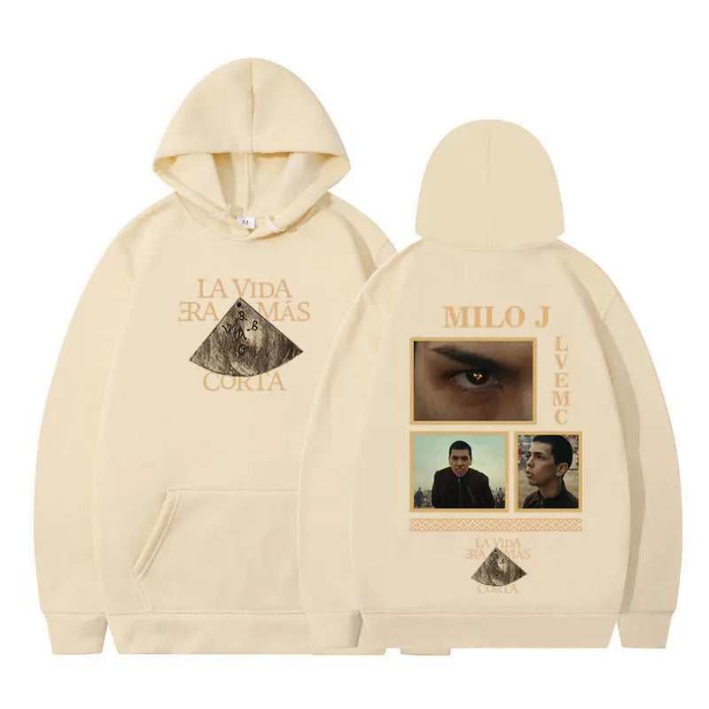 Rapper Milo J La Vida Era Mas Corta Album Graphic Hoodie Men Women Harajuku Pullover Long Sleeves Thick Hip-hop Loose Sweatshirt BAZAARHUBO