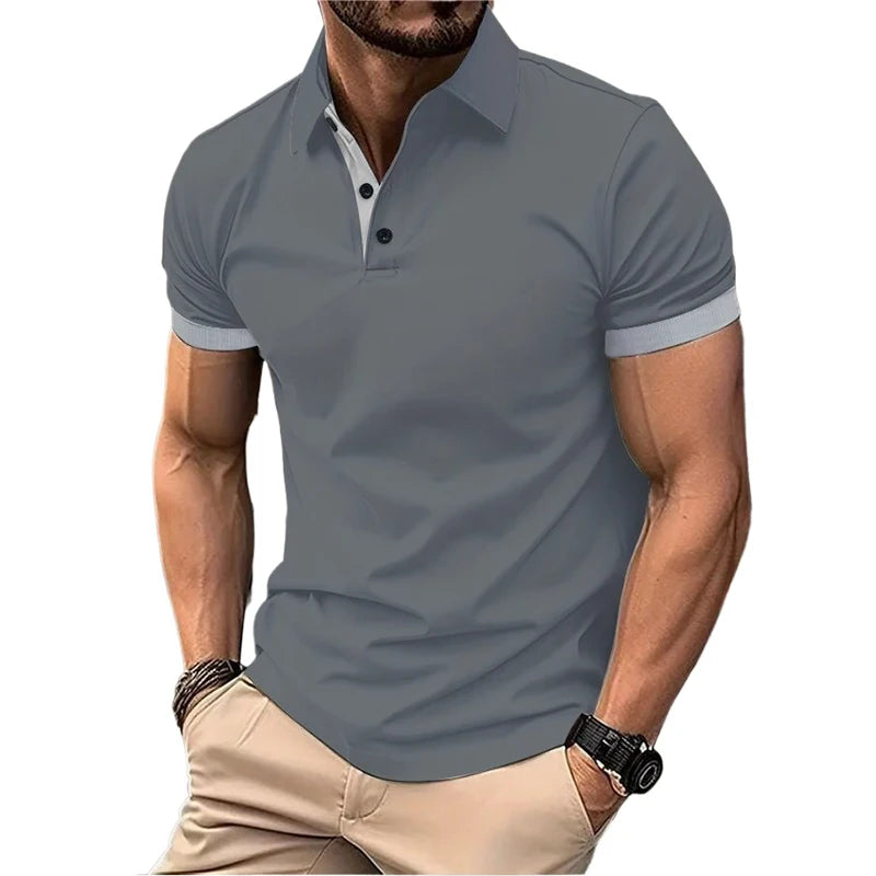Summer Short Sleeve Polo Shirt Mens Large Stritching T Shirts Lapel Business Breathable Tee Shirt Lightweight Sweatwear