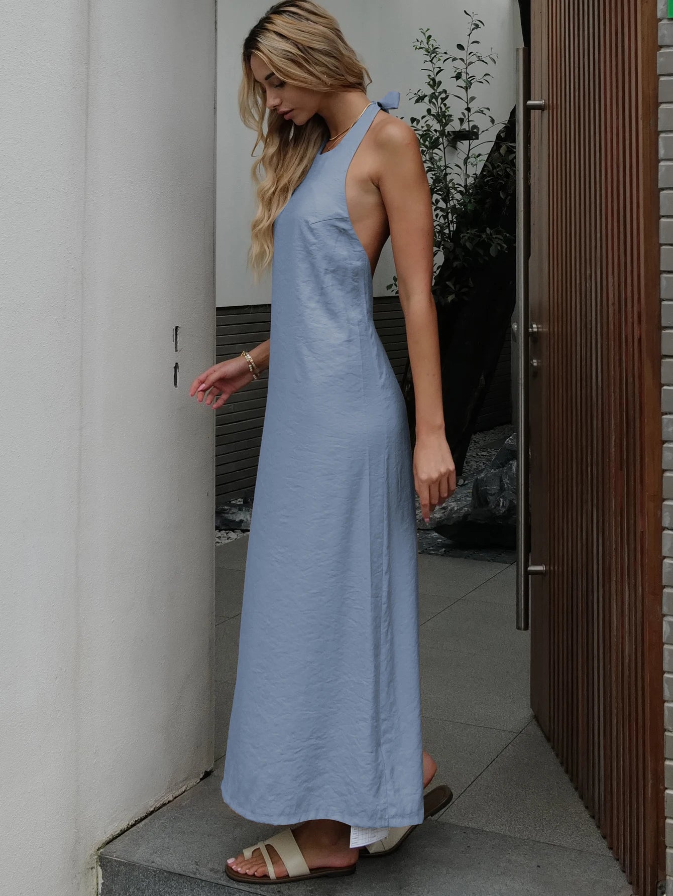 Kaleirda Summer Women Backless Elegant Ankle Length Dress Polyester