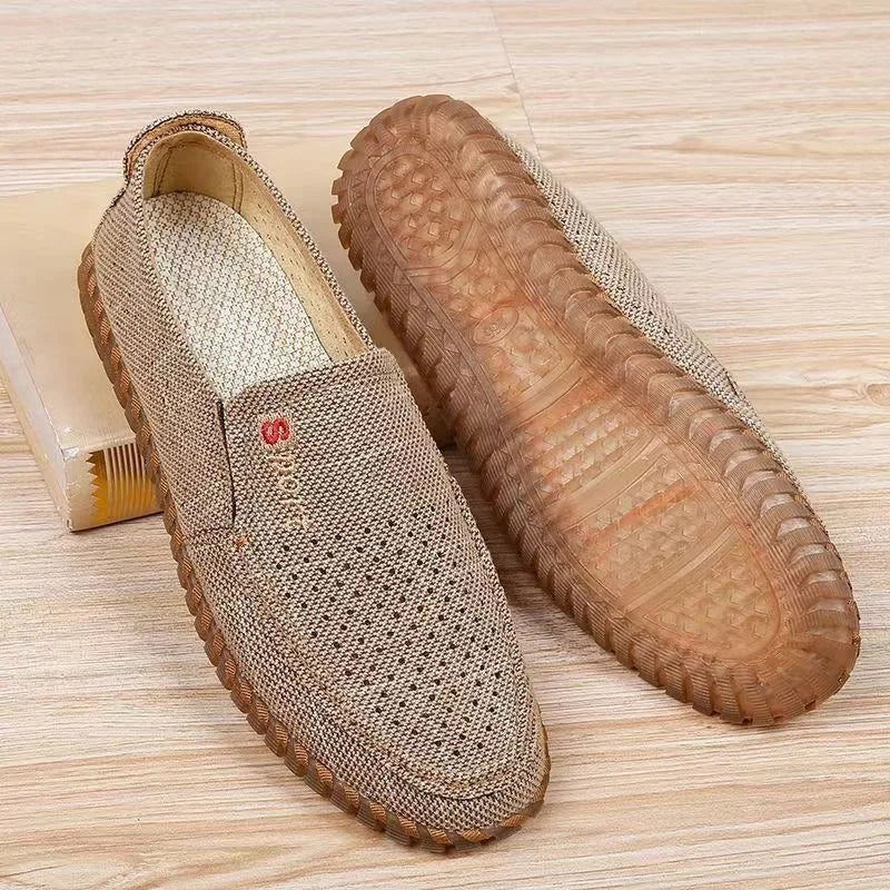Men's Mesh Shoes Summer Hollow Out Breathable Casual Shoes Large Size Oxfords Bottom Work Shoes Soft Comfort Flats Male Sneaker