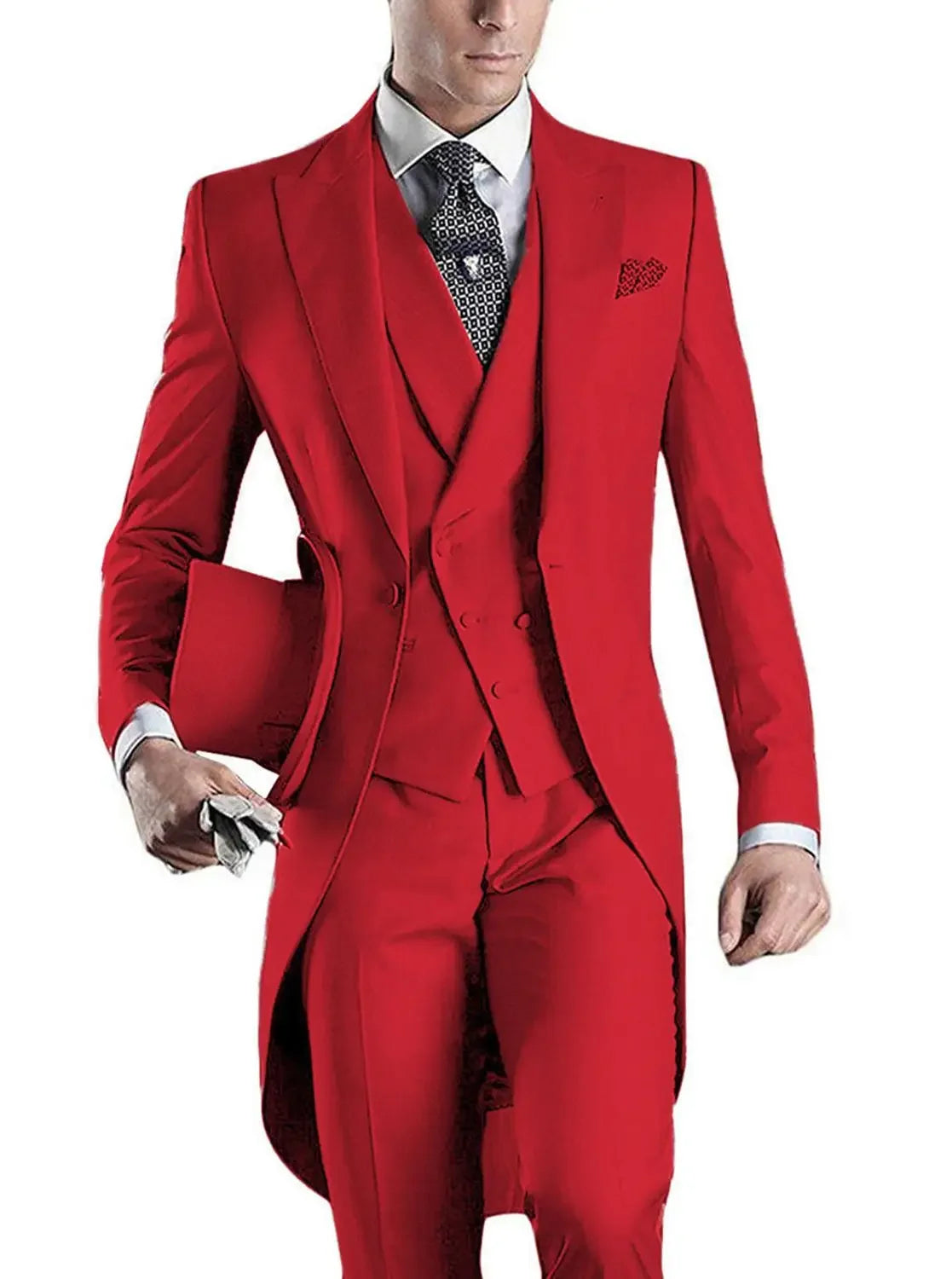 Royal Blue Long Tail Coat 3 Piece Gentleman Man Suits Male Fashion Groom Tuxedo for Wedding Prom Jacket Waistcoat with Pants