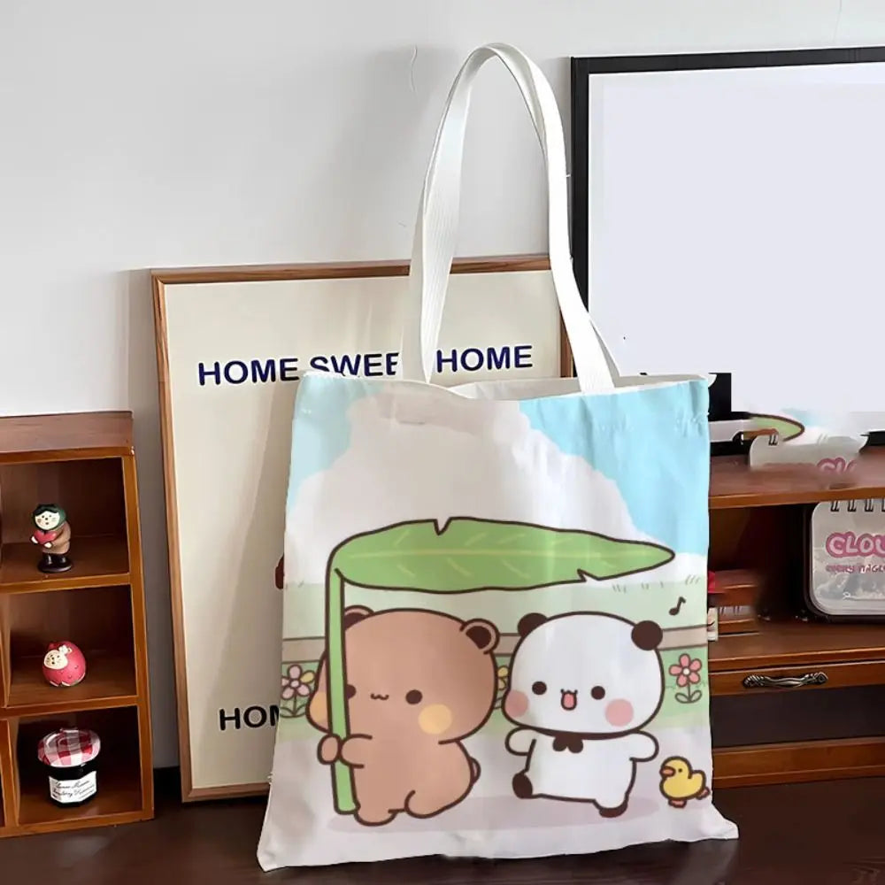New Large Capacity Cute Tote Bag Bubu Dudu Panda Bear Niche Couple Handbag Class File Bag Portable Cartoon Canvas Bags
