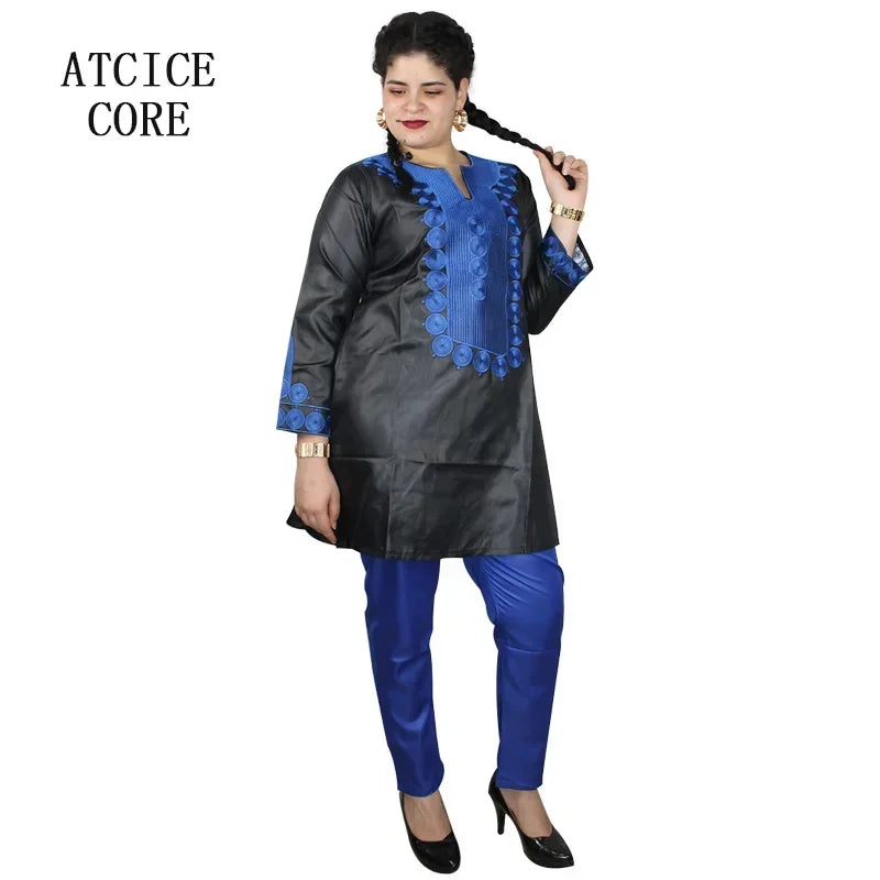 African Clothes For Women Fashion Basin Embroidery Design Dresses Top With Pants