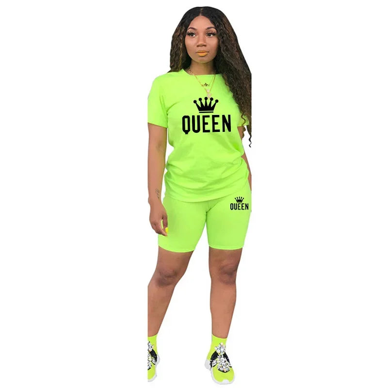 Summer Womens Tracksuit Queen Printing T-Shirt+Shorts 2 Piece Sets Fashion Casual Sportswear Clothing Luxury Jogging Short Suit