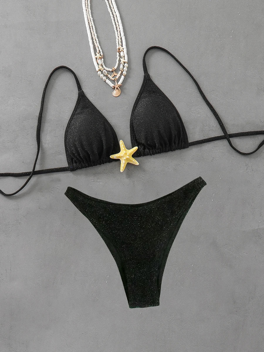 Sexy Low Waisted Bikini Set 2026 New Halter Swimsuit Starfish Swimwear Women Strappy Beachwear Bathing Suits Brazilian biquini