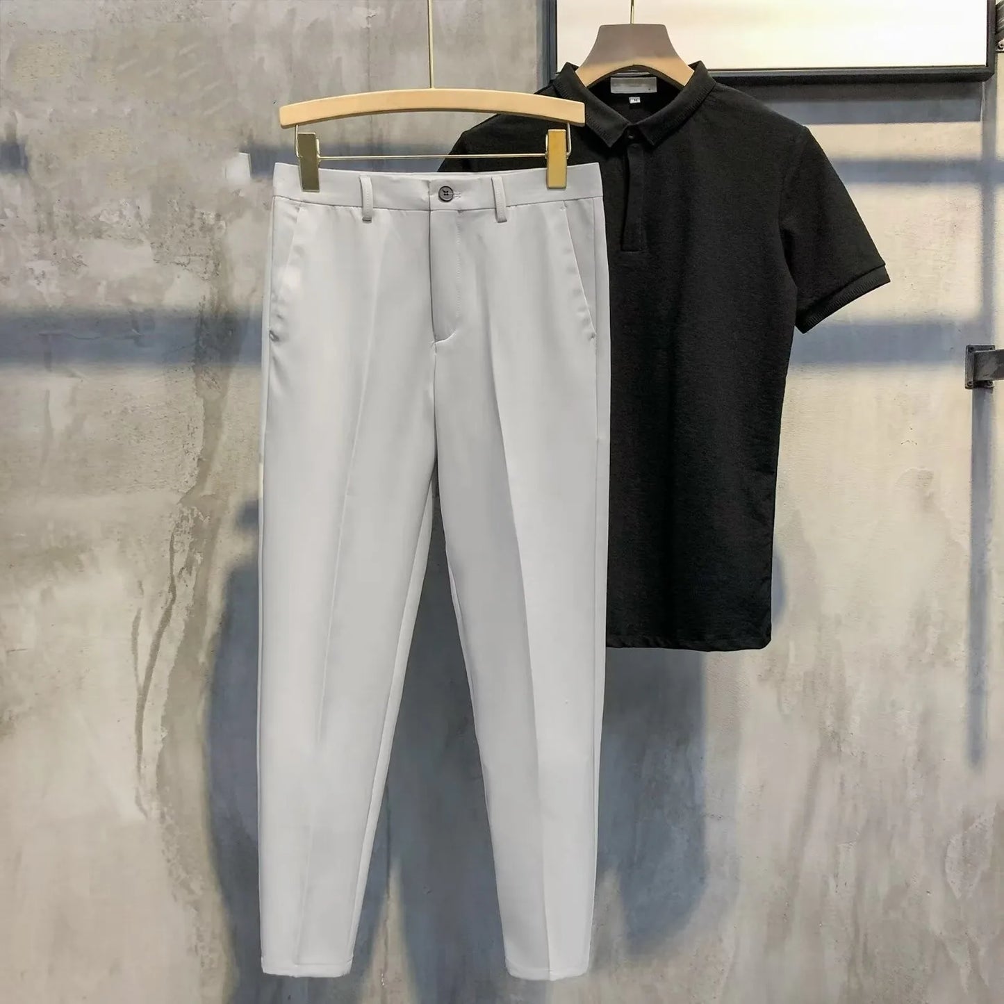 Spring and Summer Draped Trousers for Men's Cropped Trousers Straight Loose Men's Light Business Draped Casual Pants