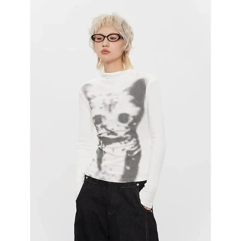 Kimutomo Streetwear Cat Graphic T Shirts Women Long Sleeve Korean Fashion 2000s Clothes Y2k Tees Female Harajuku Spring