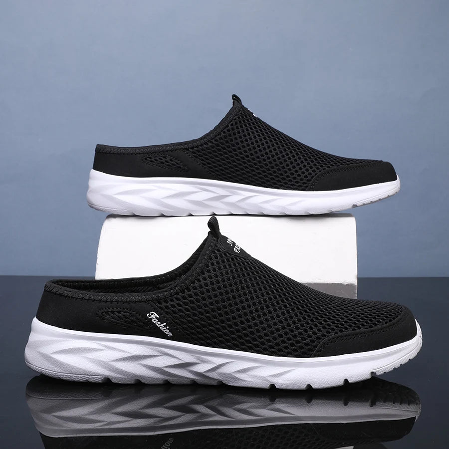 Half Slippers Outdoor High Quality Anti-slip Men Leisure Shoes Mesh Breathable Soft Comfortable Flat-bottomed Slippers