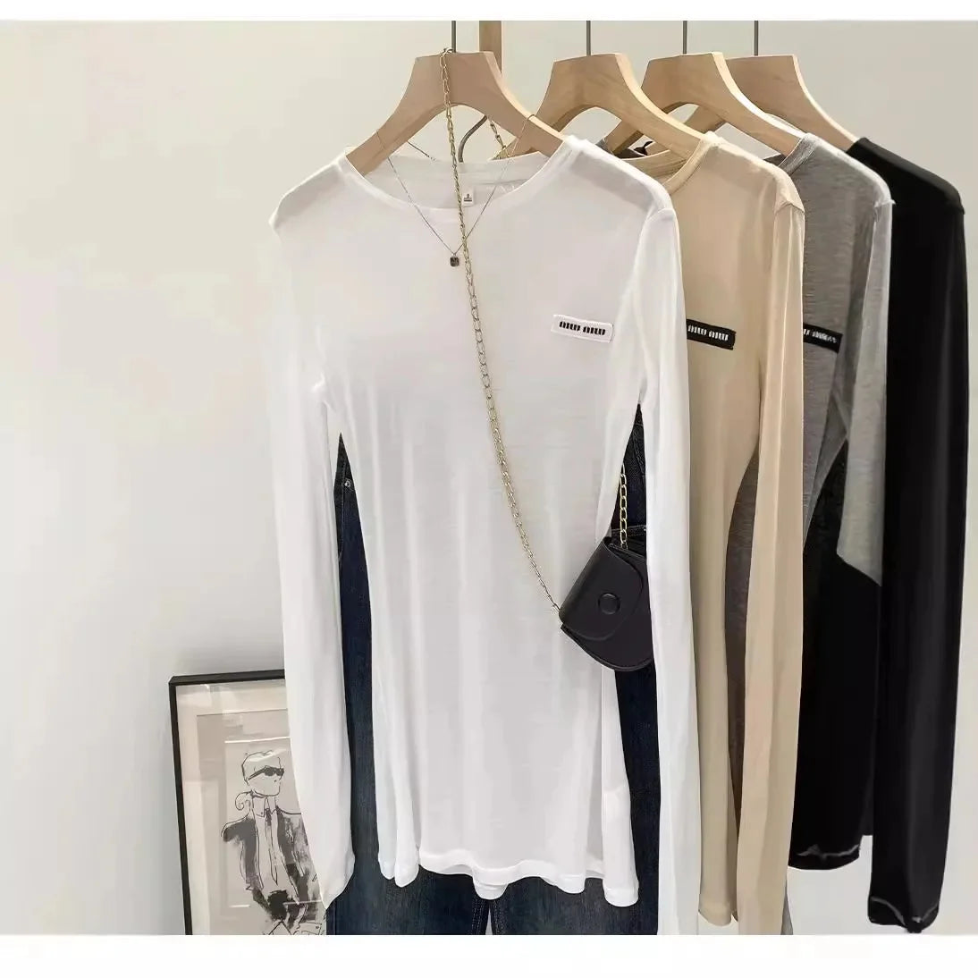 Laceleather Women's Long Sleeve T-Shirt Light Thin Sun Protection Base Layer Shirt Early Autumn New Style Label Attached