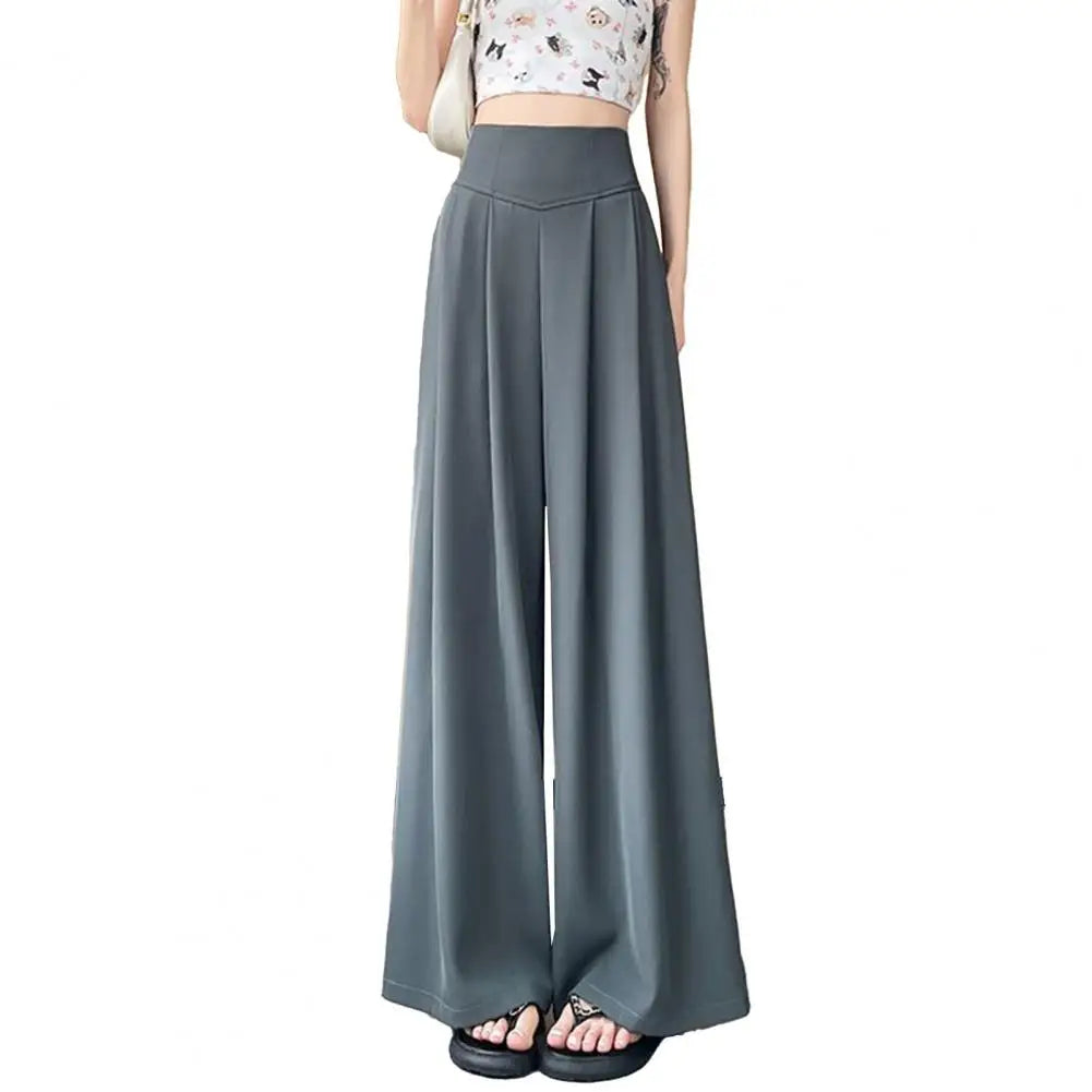 Large Wide Leg Pant Skirt For Women's Spring Summer Thin Pleated Suit Pants High Waist Drape Office Ladies Casual Dress Trousers