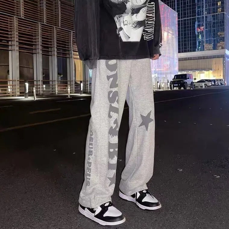 Men's Fashion Cool Lightweight Sweatpants Solid Color Joggers Printing Men Baggy Pants Streetwear Long Trousers Men Versatile