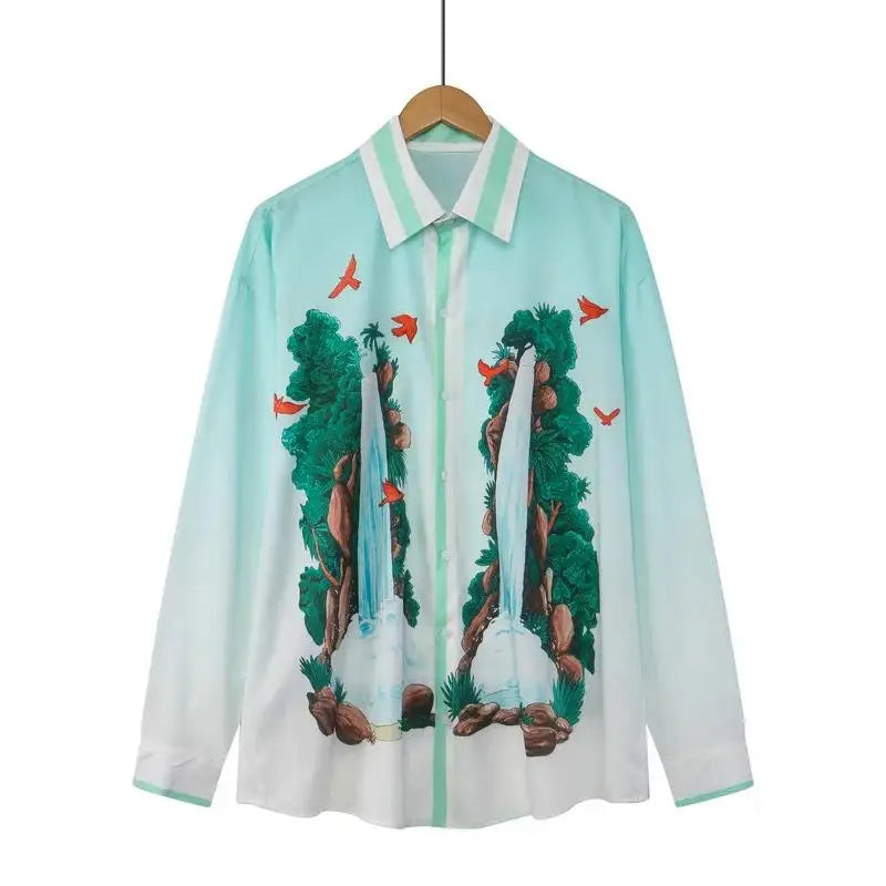 2025 Casual Vintage Beach Cardigan Loose-Fit Long Sleeve Shirt Men Women's Fashionable Fall Leisure Wear Chemise Homme