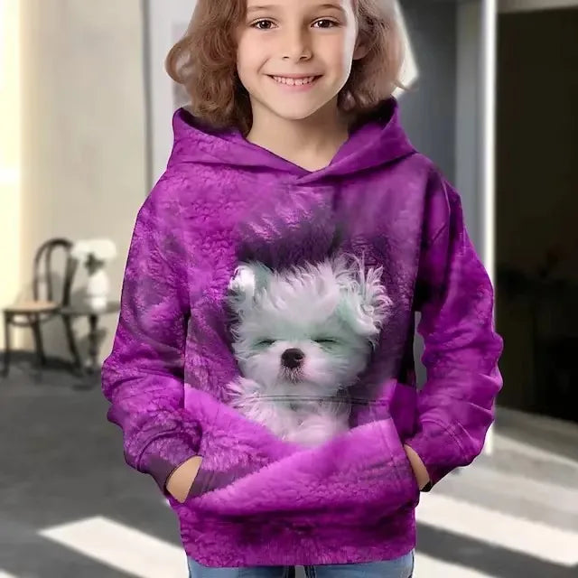 Kids Clothes Girl Hoodies Long Sleeve 3D Cartoon Print Children Spring Fall Clothes Tops Outdoor Casual Polyester Girl Clothing