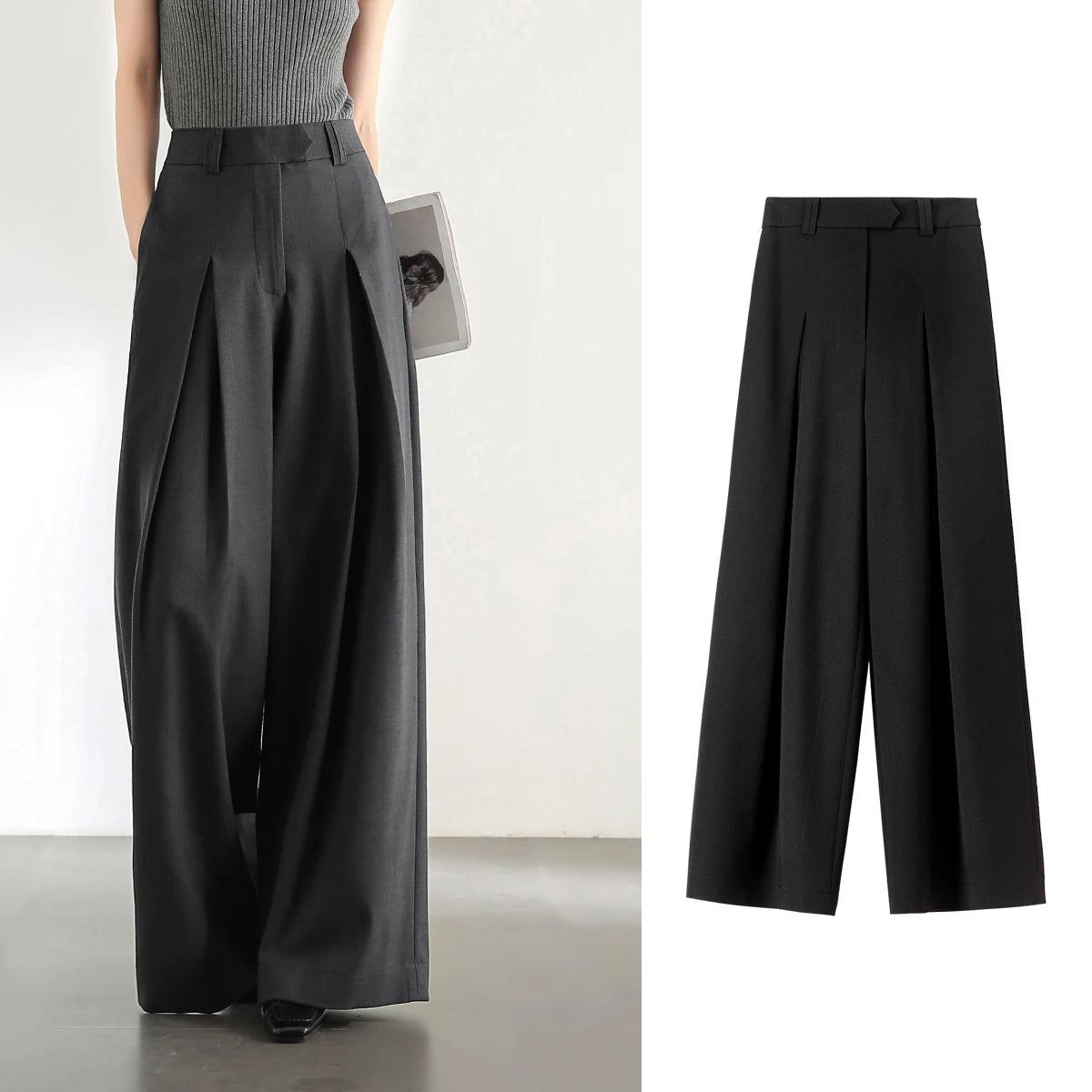 SENTUBILA Women Wide Leg Pants Office Lady Work Wear Trouser 2026 Spring Fashion Elegant Commute Full-length Pants 133K51993