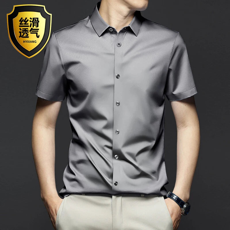 Men's 6XL Large High Quality Formal Shirts Short Sleeve Summer Clothing Non iron Business Casual ice Silk ice Feeling T-Shirts