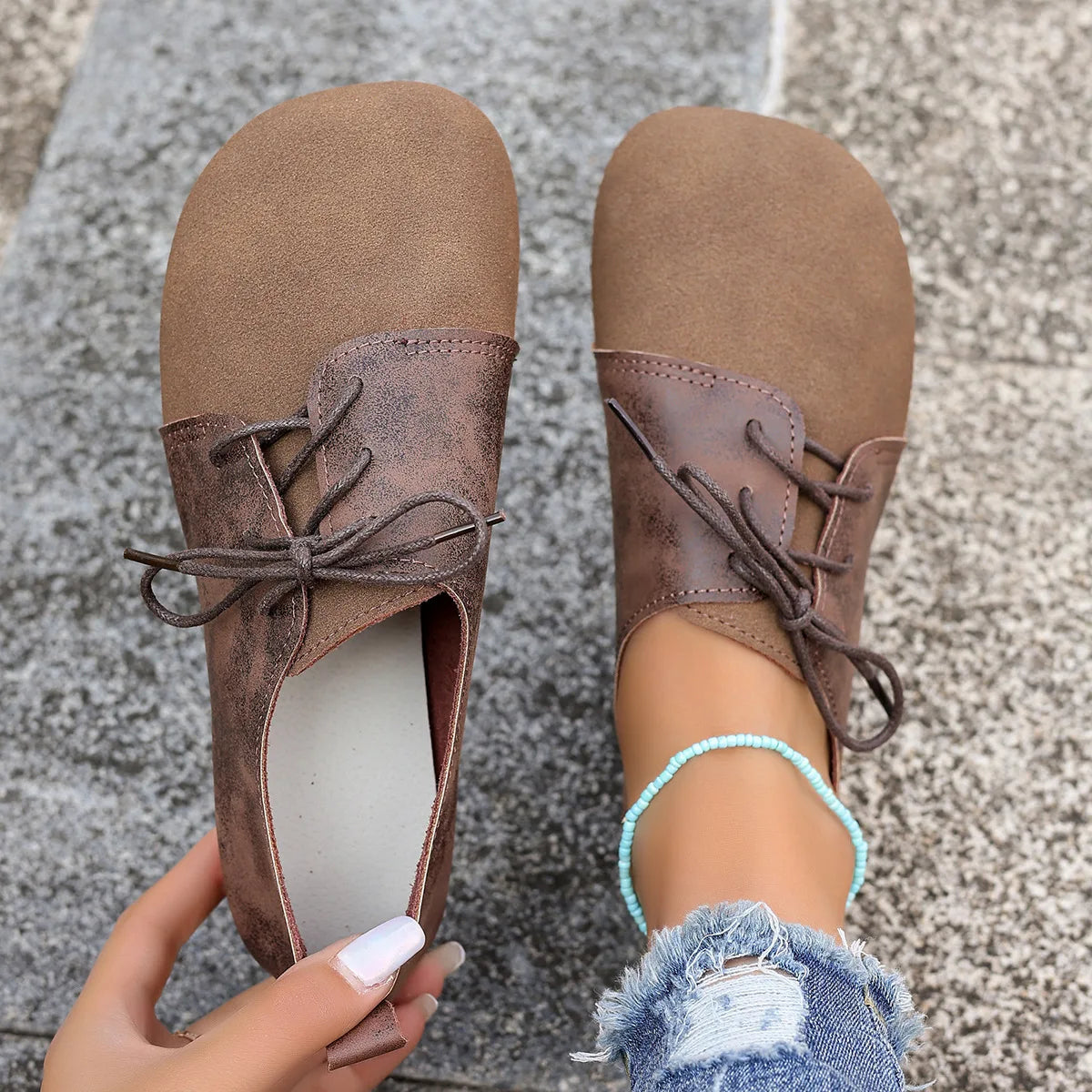 Comemore Spring Women's Flat Shoes Fashion Round Toe Lightweight Lace-up Soft Single Shoes Outdoor Casual Sneakers Mocasines