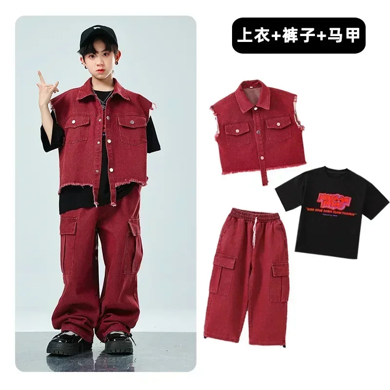 Children Hip Hop Jazz Fashion Show BoyGirl Loose Vest Baggy Pan t T-shirt Suits Sets Dance Performance Clothes Kids Tracksuits