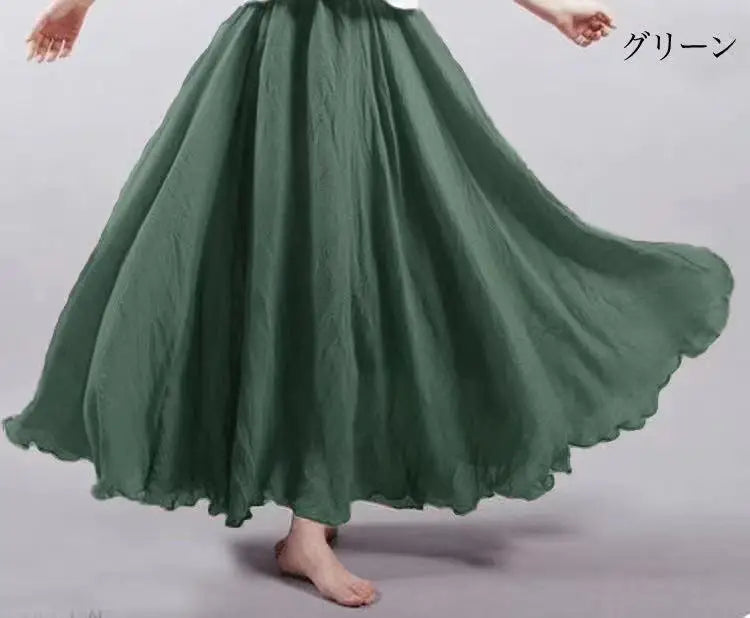 New 2020 Women Linen Cotton Long Elastic Waist Pleated Maxi Skirt Beach Vintage