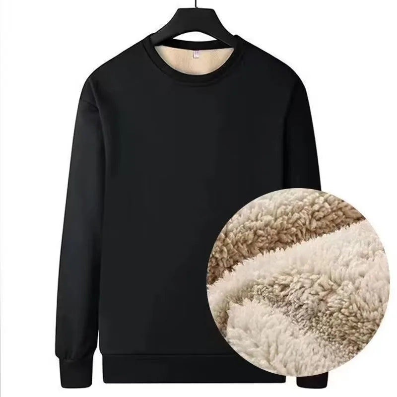 Men's wool lined autumn and winter warm T-shirt warm underwear round neck pullover sweatshirt thick long sleeved top