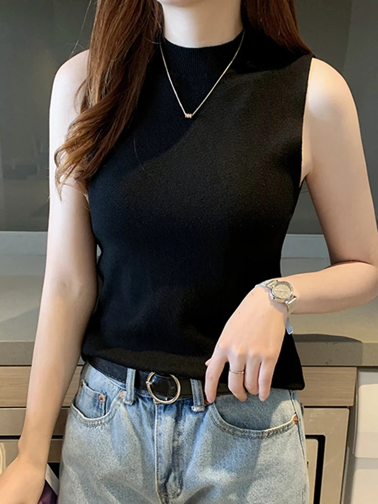 AOSSVIAO 2026 Summer Versatile Knit Sleeveless Tops Women Basic Solid Tank Tops Casual O-neck Slim Thin Tees Female Tops Vest