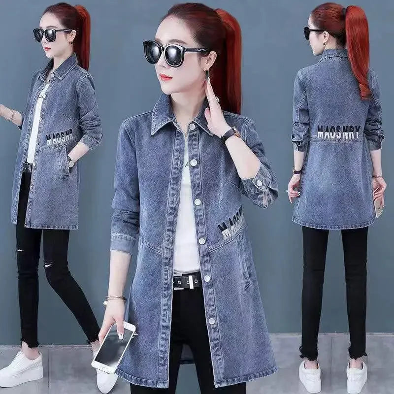 Plain Female Jeans Coats Korean Women's Denim Jackets Long Trench Designer in Promotion 2025 Trend Deals Chic and Elegant New
