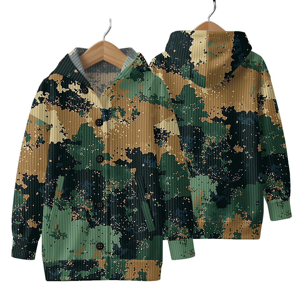 Trendy Camouflage Hooded Cardigan Coats Soft Button-Up Front All-Season Comfort for Outdoor & Indoor Wear Durable Casual Style