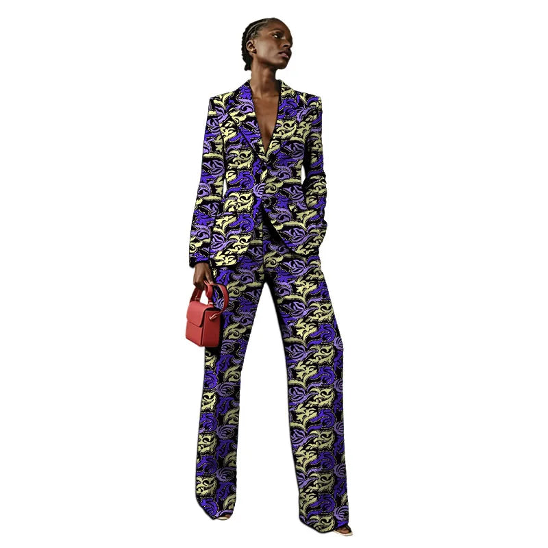 African Couture Women's Suit Ethnic Style Print Female Blazers With Pants Customized Ladies' Gown