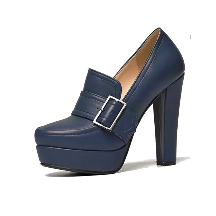 Round Toe High Heel Belt Buckle Women Single Shoes 2024 New Black Brown Spring Autumn Waterproof Platform High Heels Size 34-43