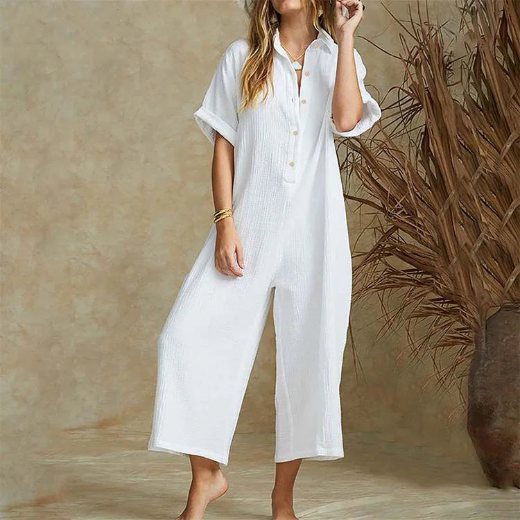 Elegant Autumn Casual Workwear Jumpsuit Cotton And Linen Women's Trousers Spring Autumn Office Lady Loose Jumpsuits Female
