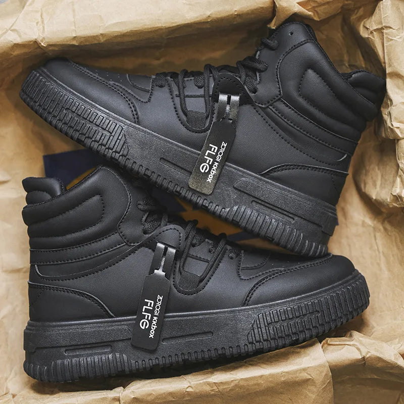 Plush Men's Shoes High Top Couple Sneakers Leather Womens Platform Shoes Comfortable Outdoor Men Running Shoes Breathable New