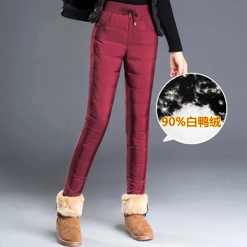 Winter Warm Windproof Pencil Pants Women Casual Oversize 4xl Slim Cotton Padded Lined Sweatpants High Waist 90cm Black Leggings