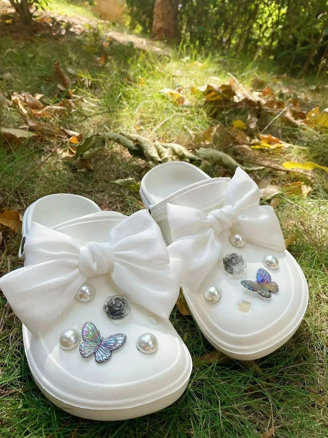 12pcs Shoe Buckle For Diy Decoration With Pearl Flower & Bow-Knot Design, Removable